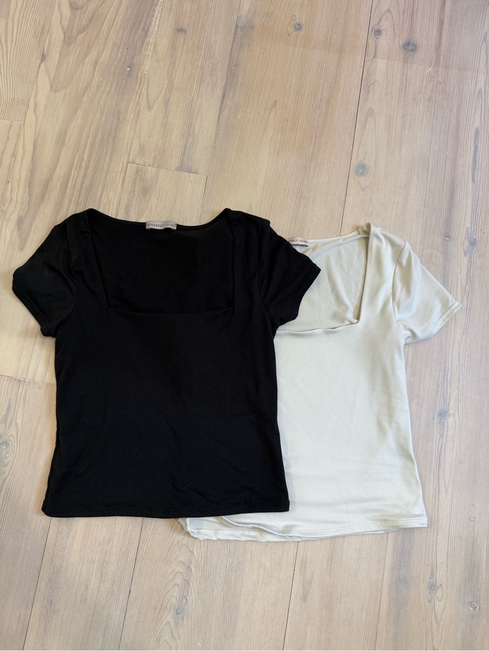 Bundle of 2 Women’s Short Sleeve Square Neck Top - Black and Cream